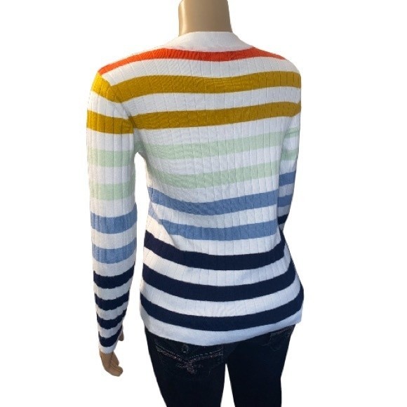 MEROKEETY Striped Sweater Knit 1/4 Button pullover Long Sleeve size M - Picture 10 of 11